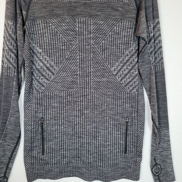 Lululemon Womens Rest Less Pullover Pocket Hoodie Size Medium Gray Striped Yoga - Picture 2 of 8